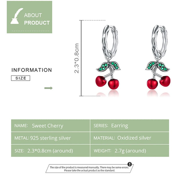 BAMOER 925 Sterling Silver Sweet Cherry Stud Earrings for Women Statement Fine Jewelry Brinco 2023 Bijoux SCE905