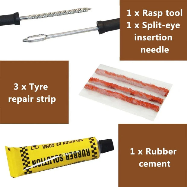 Car Bike Truck Motorcycle Tire Repair Kit Studding Tool Set Tubeless Tyre Puncture Plug Patch Strip Glue Garage Tool Accessories