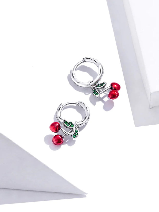 BAMOER 925 Sterling Silver Sweet Cherry Stud Earrings for Women Statement Fine Jewelry Brinco 2023 Bijoux SCE905