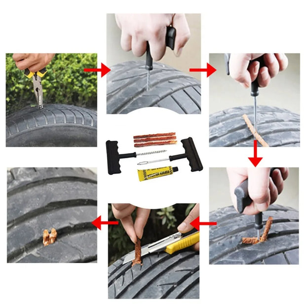 Car Bike Truck Motorcycle Tire Repair Kit Studding Tool Set Tubeless Tyre Puncture Plug Patch Strip Glue Garage Tool Accessories