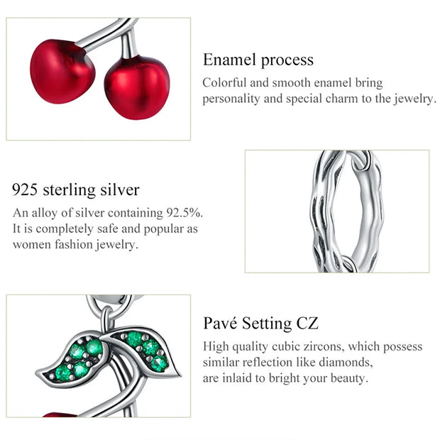 BAMOER 925 Sterling Silver Sweet Cherry Stud Earrings for Women Statement Fine Jewelry Brinco 2023 Bijoux SCE905