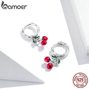 BAMOER 925 Sterling Silver Sweet Cherry Stud Earrings for Women Statement Fine Jewelry Brinco 2023 Bijoux SCE905