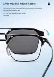 Titanium Three-In-One Sunglasses with Magnetic Polarized And Night Vision Lenses Support Myopia Lenses Multi-Functional Shades
