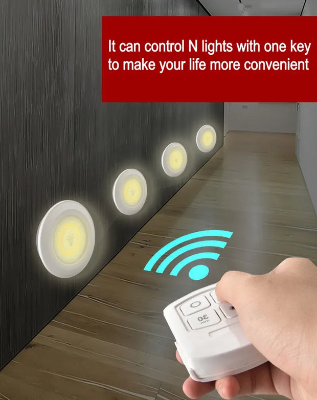 Bright Cob Under Cabinet Light 3W  LED Wireless Remote Control Dimmable Wardrobe Night Lamp Home Bedroom Closet Kitchen