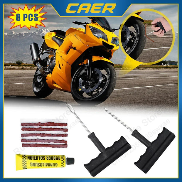 CAER Car Tire Repair Tool Kit with Rubber Strips Tubeless Tyre Puncture Studding Plug Set Motorcycle Truck Vacuum Tire Repair