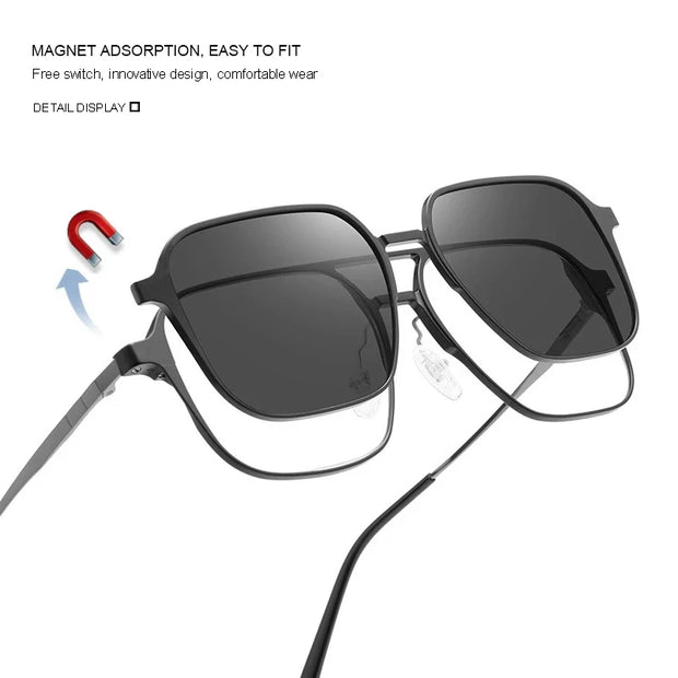 MEESHOW Clip on Glasses Fashion Magnetic Men Sunglasses Pure Titanium Optical Lens Prescription Frame Big Size Square Eyeglasses