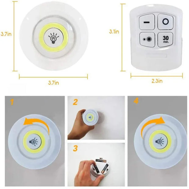 Bright Cob Under Cabinet Light 3W  LED Wireless Remote Control Dimmable Wardrobe Night Lamp Home Bedroom Closet Kitchen